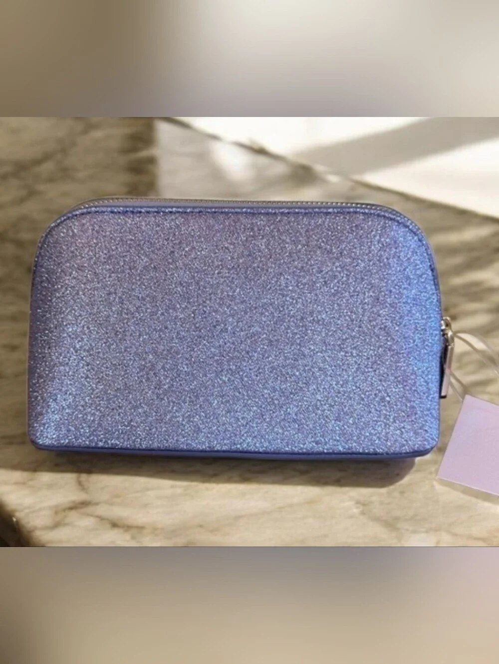 NWT Kate Spade New York Tinsel Glitter Cosmetic Case - Lilac Frost Purple RARE
